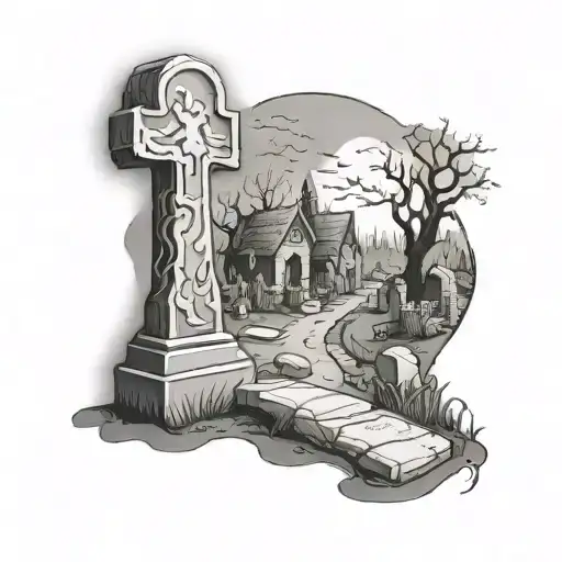 graveyaard creepy graveyard with tombstones tattoo design idea