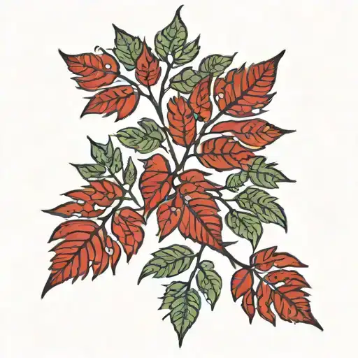 Red Fern leaves curling tattoo design idea