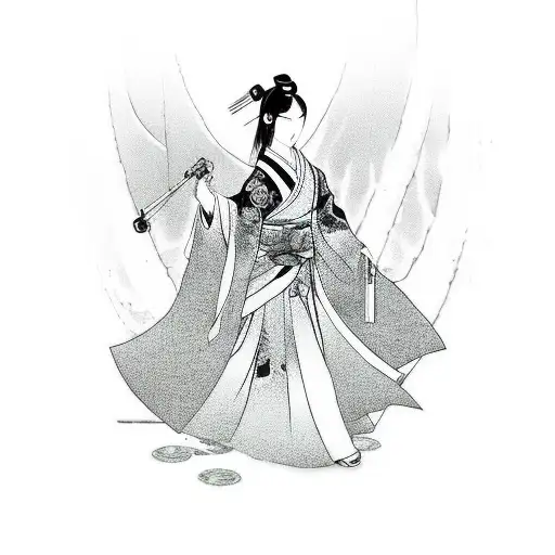 japanese Geisha with cyberpunk style with tattoos tattoo design idea