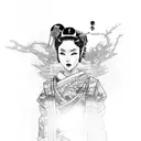 japanese Geisha with cyberpunk style with tattoos tattoo design idea