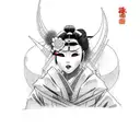 japanese Geisha with cyberpunk style with tattoos tattoo design idea