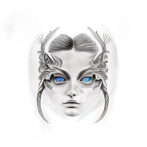girl with her face half scratched out and half normal tattoo design idea