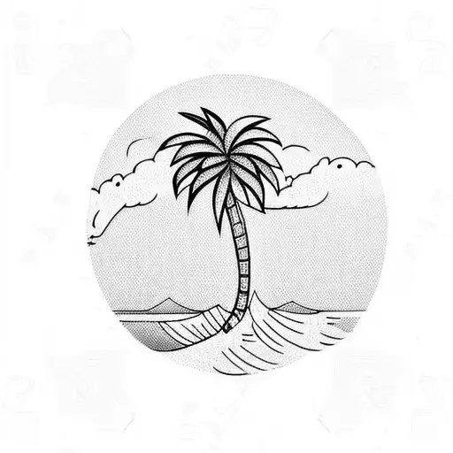 palm tree with surfboard tattoo design idea