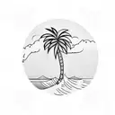 palm tree with surfboard tattoo design idea
