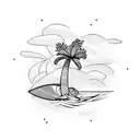 palm tree with surfboard tattoo design idea