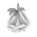 palm tree with surfboard tattoo design idea