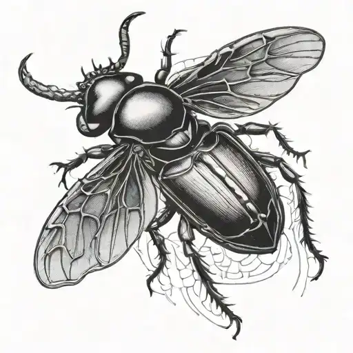 stag beetle flying tattoo design idea