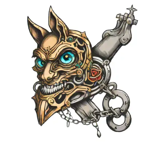 broken handcuffs with eyes tattoo design idea