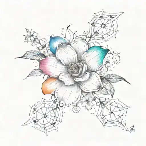 A stencil flower with rainbow to represent lost child tattoo design idea