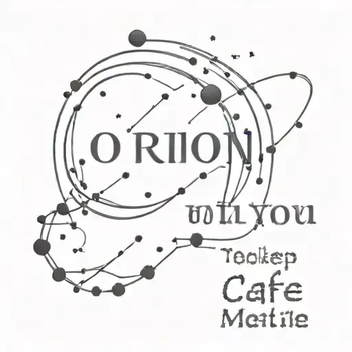   Orion constellation with you keep me safe written in typewriter style lettering black and white tattoo design idea