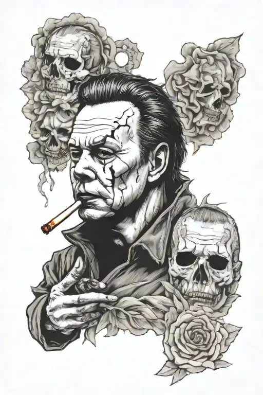 Michael Myers smoking joint tattoo design idea