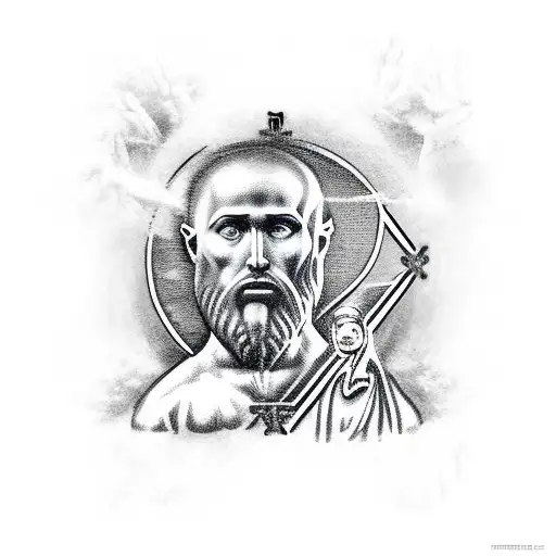 Saint Christopher, Cross, Cabin in the Woods tattoo design idea