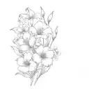 bouquet: poppy, gladiolus, lily of the valley, morning glory, daffodil, peony, and aster. tattoo design idea