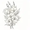 bouquet: poppy, gladiolus, lily of the valley, morning glory, daffodil, peony, and aster. tattoo design idea