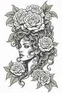 medusa with roses woman face portrait tattoo design idea