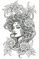 medusa with roses woman face portrait tattoo design idea