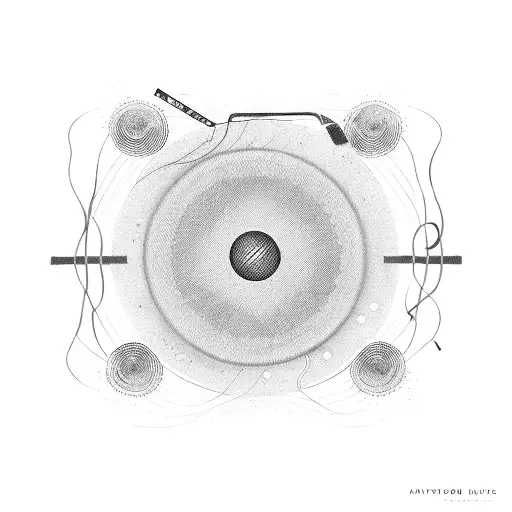 Vintage microphone with a cassette tape unraveling into music waves tattoo design idea
