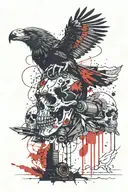 Skull crow wolf howling tattoo design idea
