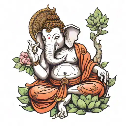 Elephant Buddha meditating tattoo design idea