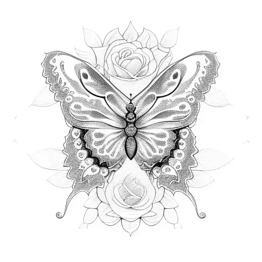 A beautifully detailed blackwork tattoo of a butterfly cat surrounded by delicate flowers, symbolizing self love and care. tattoo design idea