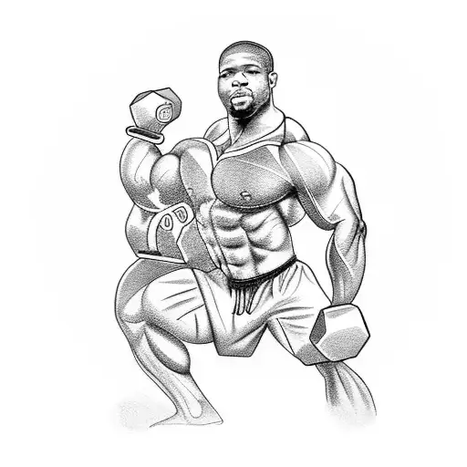 A black-grey tattoo of a body builder flexing their muscles with the words 'self care' incorporated into the design, showcasing the importance of self love in the fitness journey. tattoo design idea