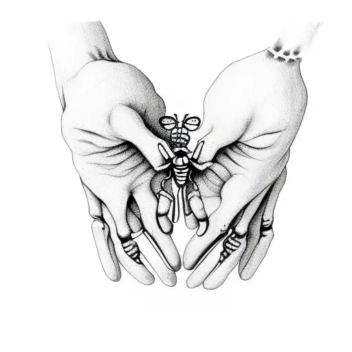 skeleton hand holding normal hand with butterflies  tattoo design idea