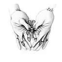 skeleton hand holding normal hand with butterflies  tattoo design idea