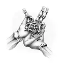 skeleton hand holding normal hand with butterflies  tattoo design idea