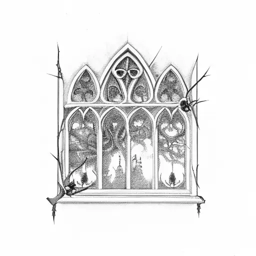 gothic window with thorns and roses tattoo design idea