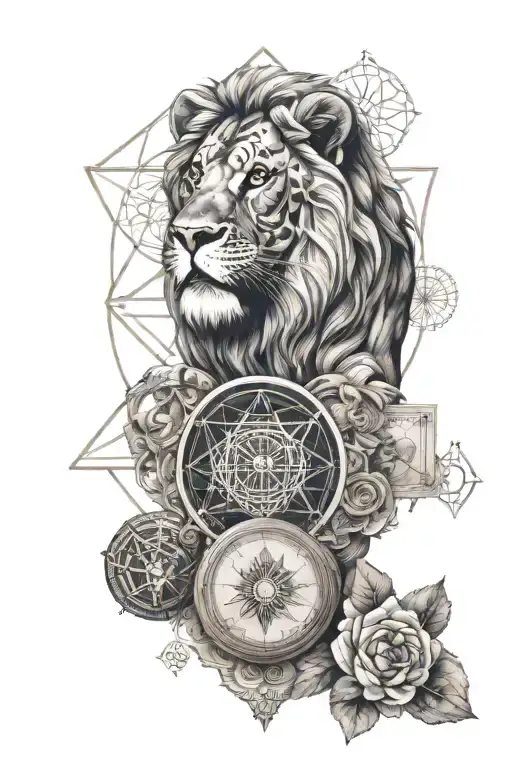 forex trading chart with moneybags and a lion with sacred geometry  tattoo design idea