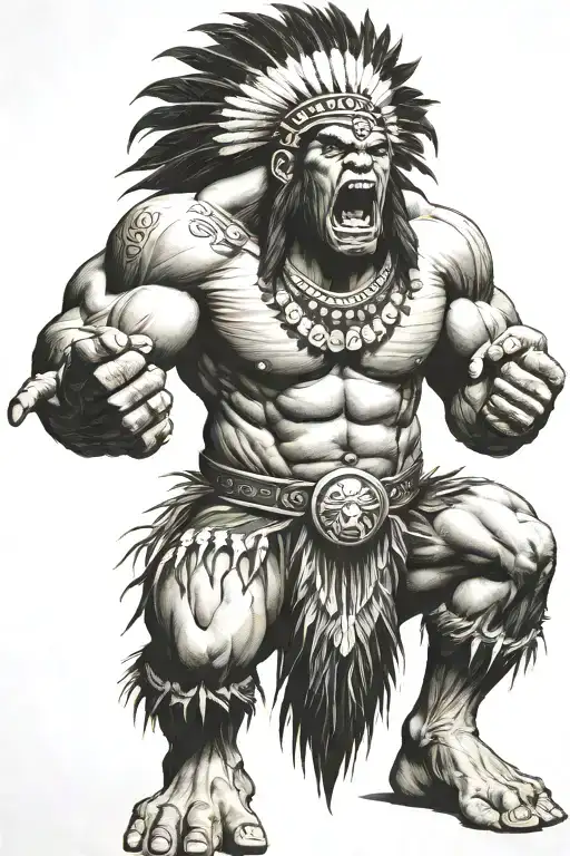 Full Body Hulk Indian Chief Angry Yelling  tattoo design idea