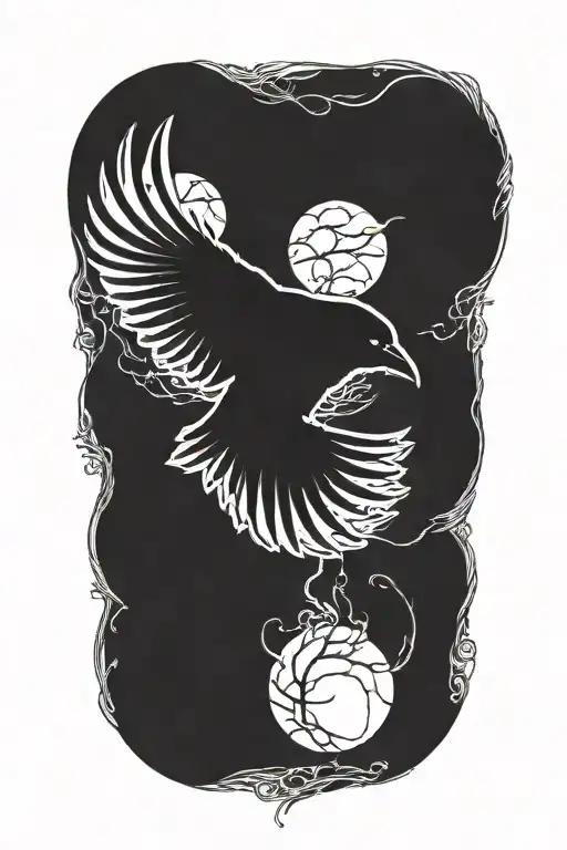 Raven Flying Blackout tattoo design idea