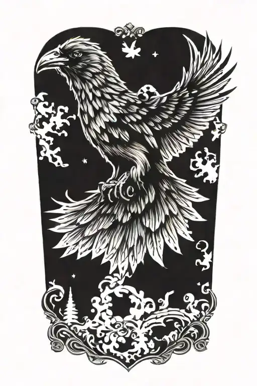 Raven Flying Blackout tattoo design idea