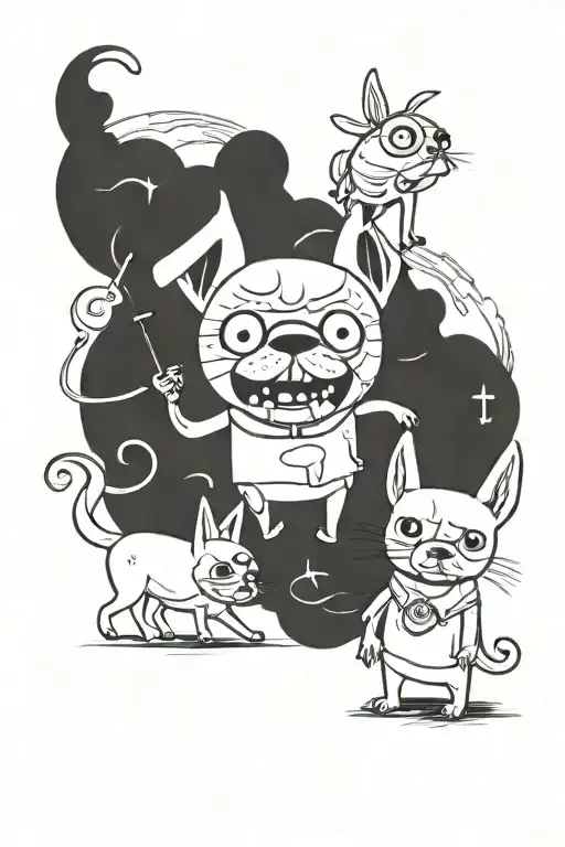 chihuahuas adventure time style illustration playing tattoo design idea