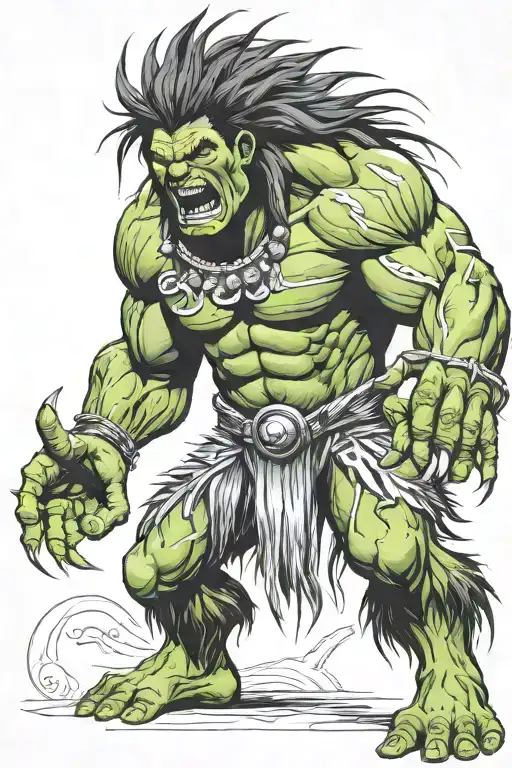 native american chief hulk monster roaring full body tattoo design idea