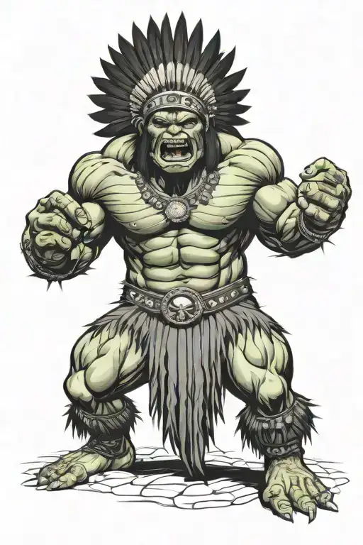 Full Body Hulk Indian Chief Angry Yelling  tattoo design idea