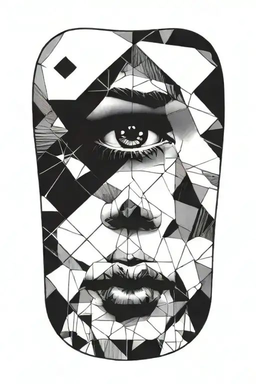 head of a woman with solid black eyes tattoo design idea