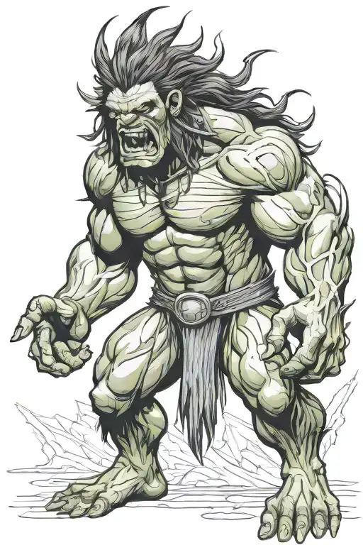 native american chief hulk monster roaring full body tattoo design idea