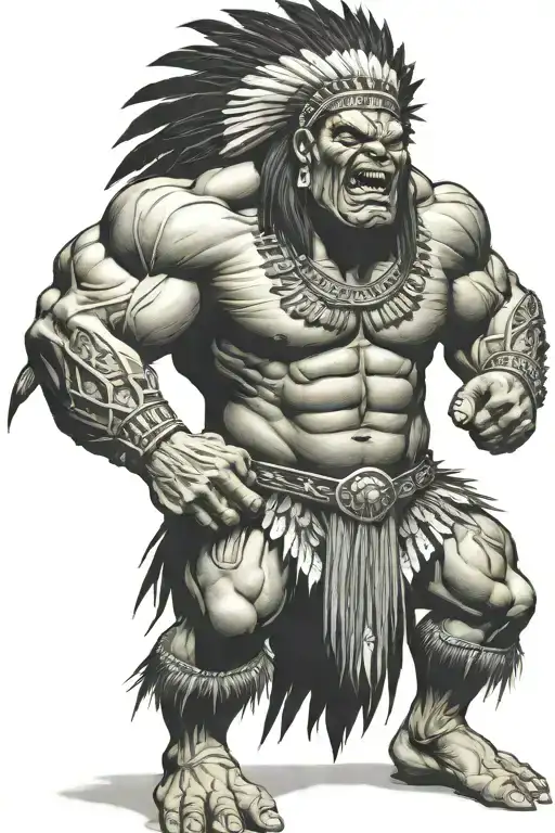 Full Body Hulk Indian Chief Angry Yelling  tattoo design idea