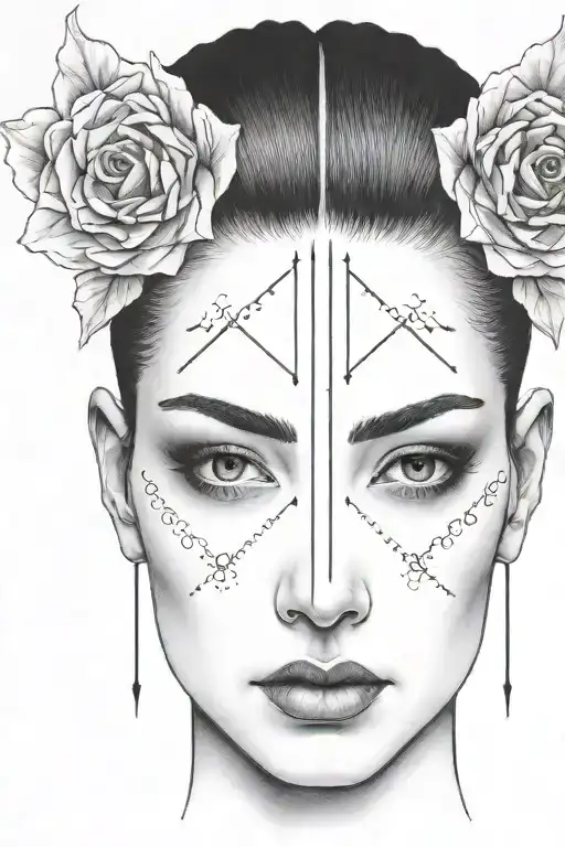 head of a woman with solid black eyes tattoo design idea