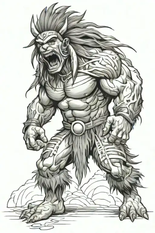 native american chief hulk monster roaring full body tattoo design idea