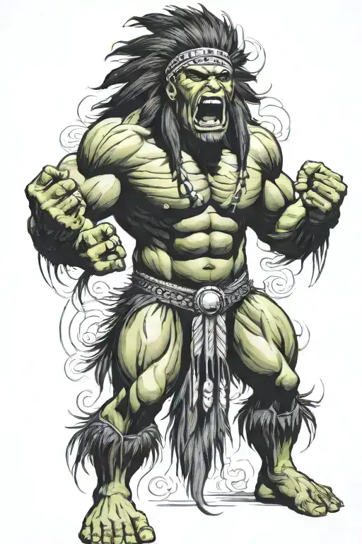 Full Body Hulk Indian Chief Angry Yelling  tattoo design idea
