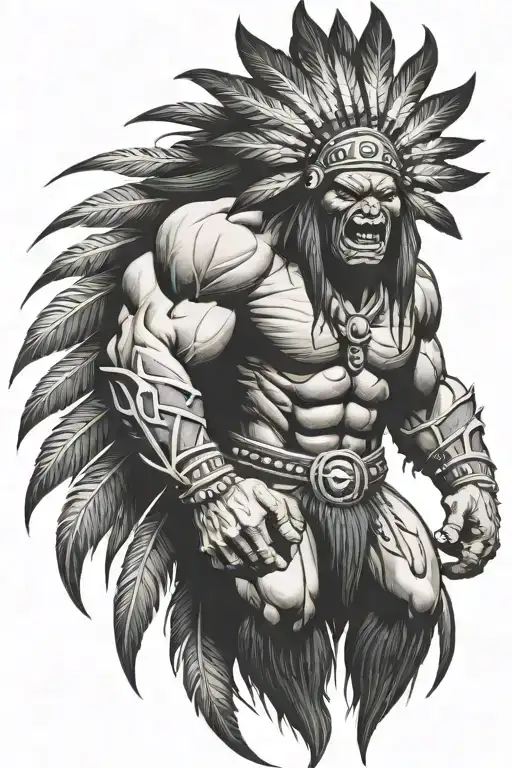 native american chief hulk monster roaring tattoo design idea