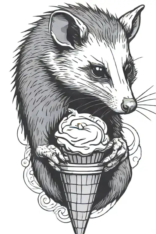 opossum eating ice cream cone  tattoo design idea
