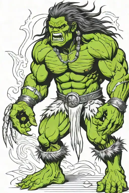 native american chief hulk monster roaring full body tattoo design idea