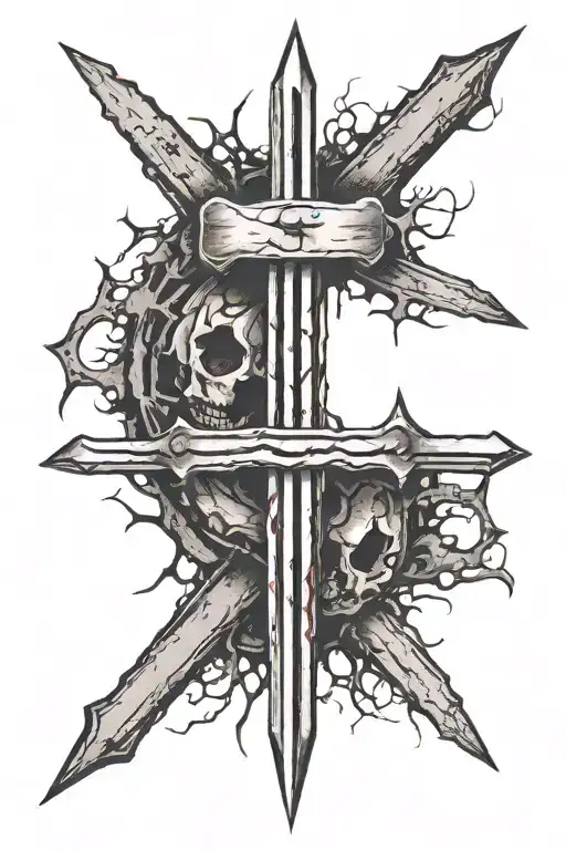 railroad spike bloody tattoo design idea