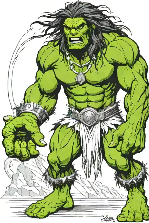 native american chief hulk monster roaring full body tattoo design idea