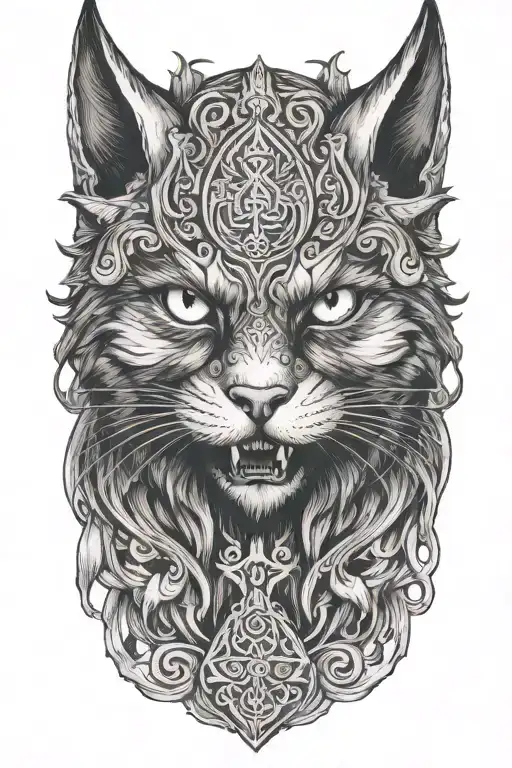 viking cat tattoo design idea