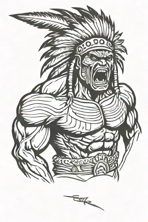 native american chief hulk monster yelling tattoo design idea