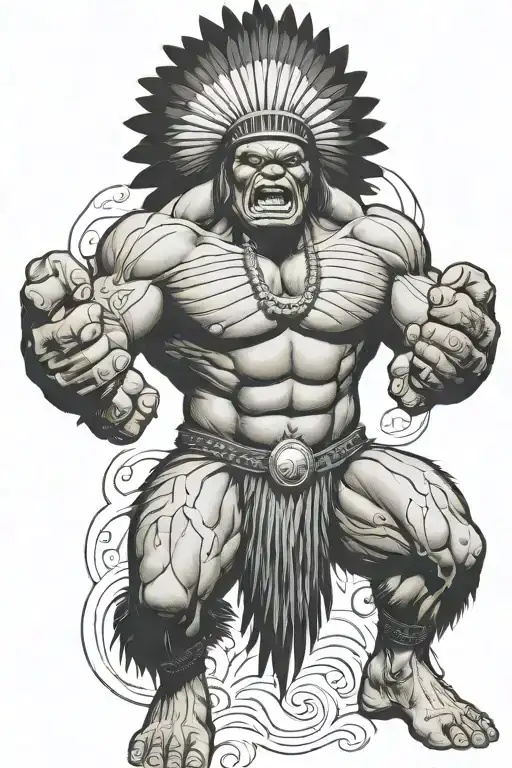 Full Body Hulk Indian Chief Angry Yelling  tattoo design idea
